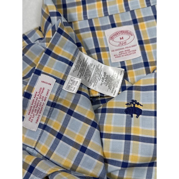 Brooks Brothers 346 Men M Long Sleeve Button Down Plaid Shirt Supima Cotton Logo - Picture 3 of 7
